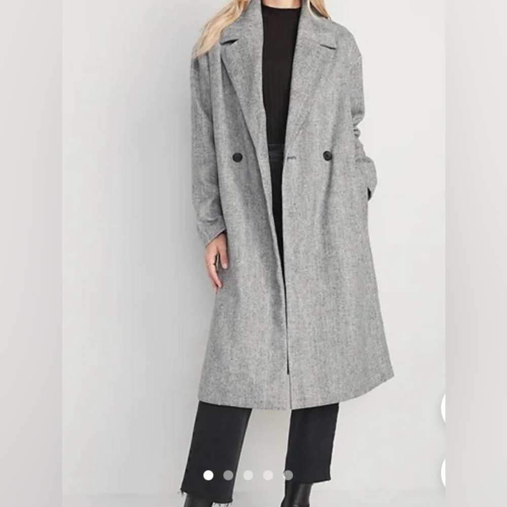 Women’s Old Navy Oversized Long Grey Herringbone Coat Size XS